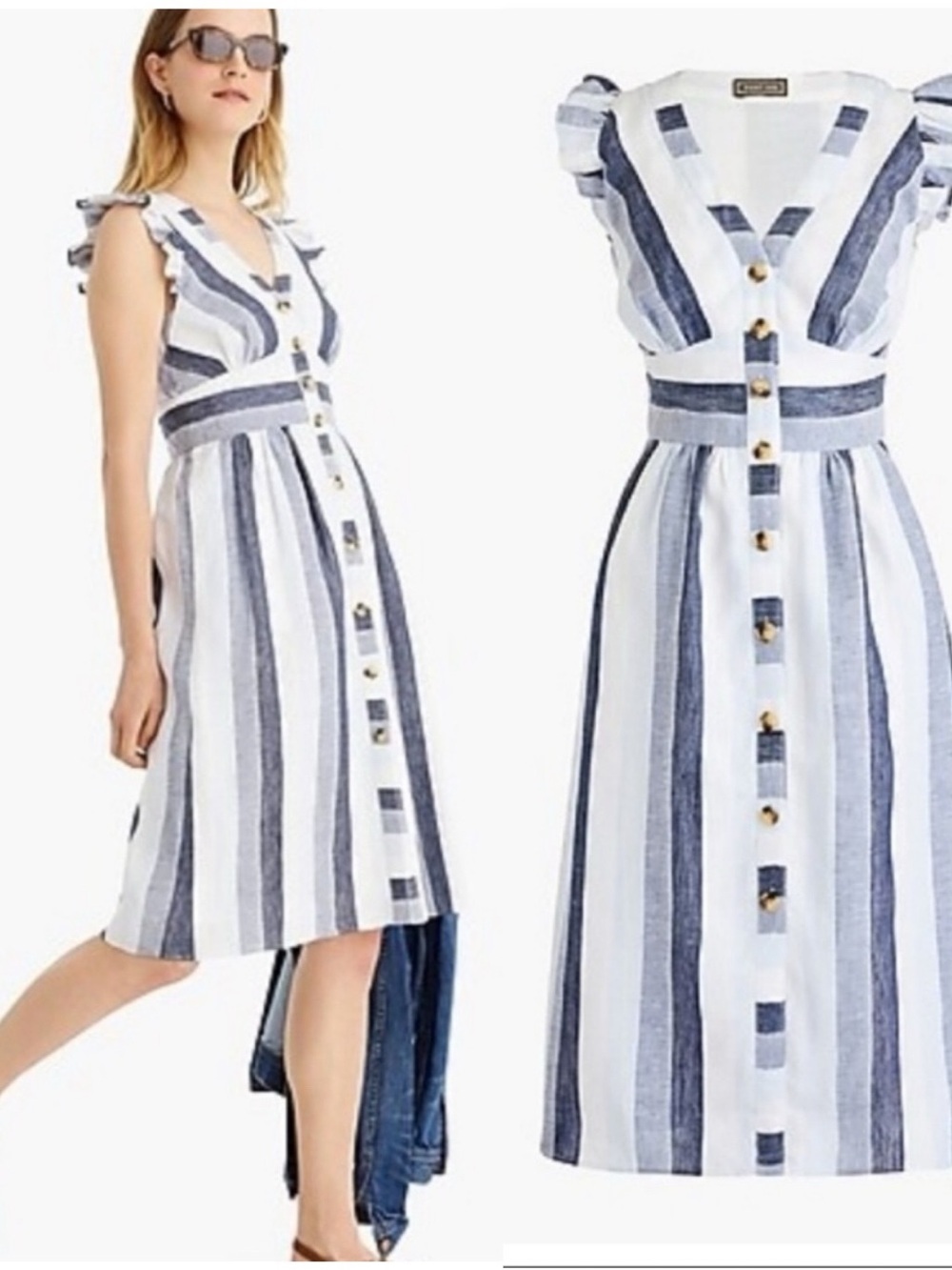 Point Sur Linen Blue White Stripe Midi Dress 2 Coastal Cottagecore Preppy Chic
